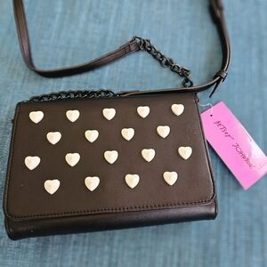 Betsey Johnson Black Heart-Studded Women's Wallet/crossbody